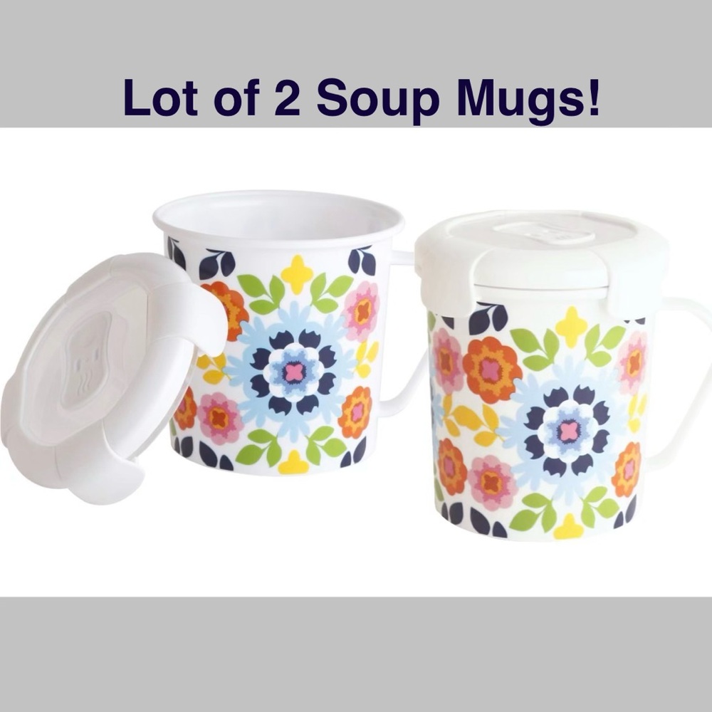Lot of 2 Leak Proof 23 oz Soup Mug w Handle & Vented Airtight Lid microwaveable